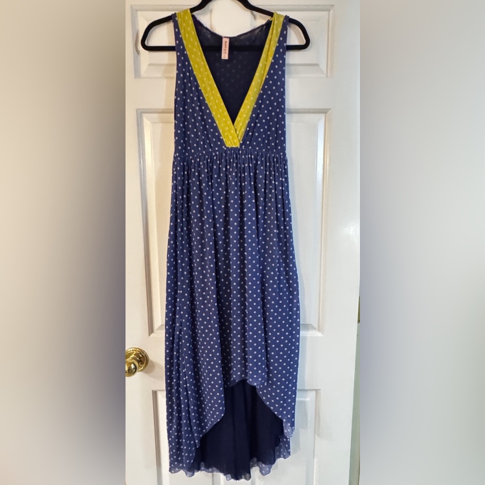 Sweet Pea V-Neck Hi-Lo Dress Blue and Lime with polka dots - adorable w/boots